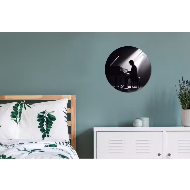 Persoon - Piano - Muziek - Zwart-wit - Podium Wandcirkel aluminium klein -slaapkamer