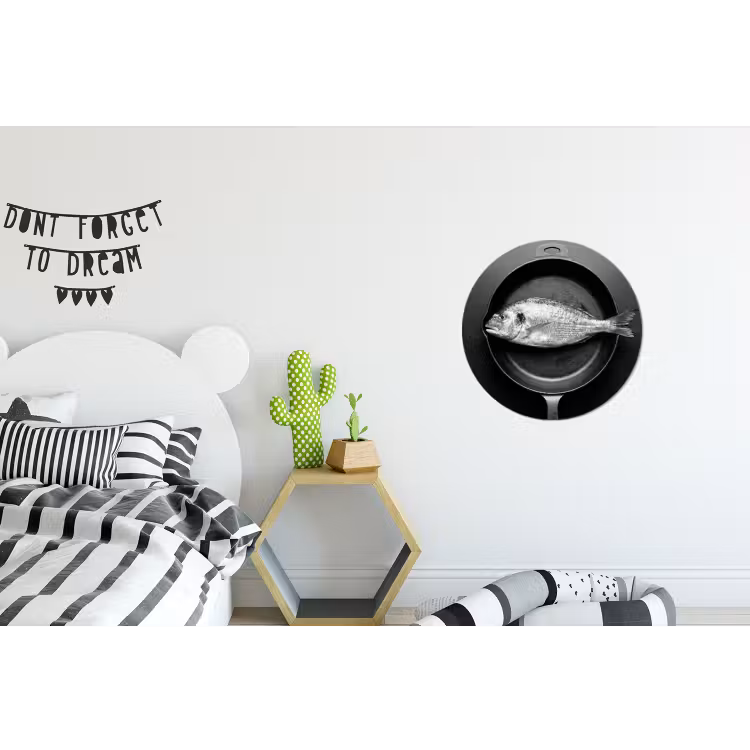 Pan - Vis - Zwart - Wit Wandcirkel aluminium klein -kinderkamer
