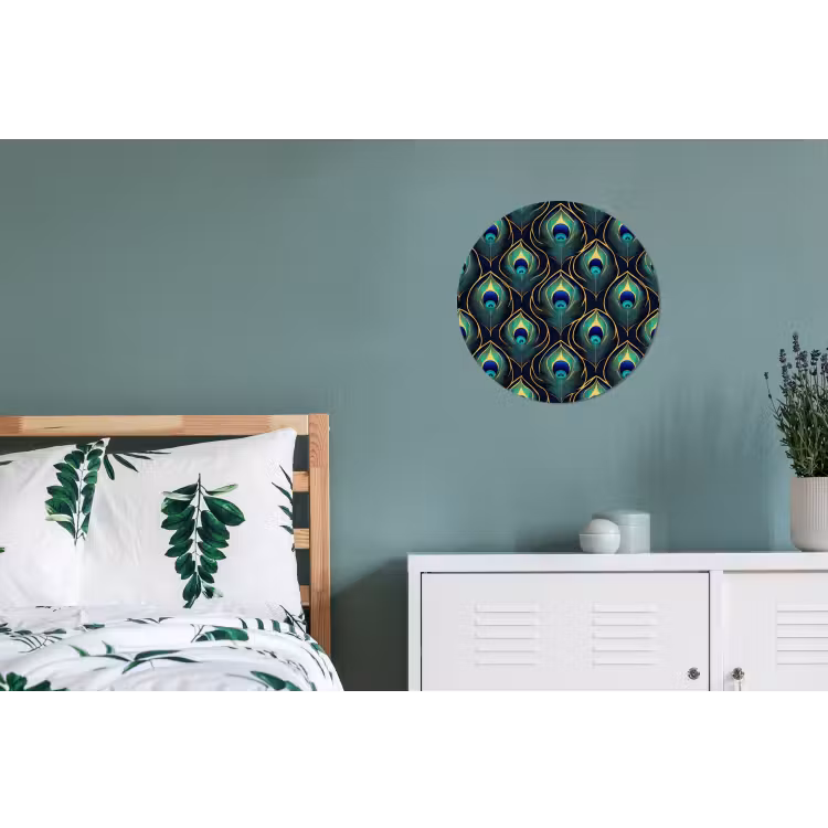 Pauw - Veren - Groen Wandcirkel aluminium klein 190 -slaapkamer