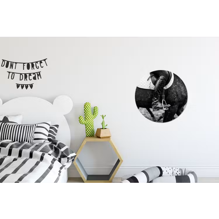 Paard - Sport - Zwart - Wit Wandcirkel aluminium klein -kinderkamer