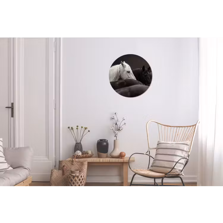 Paarden - Zwart - Wit - Kudde Wandcirkel aluminium klein -woonkamer