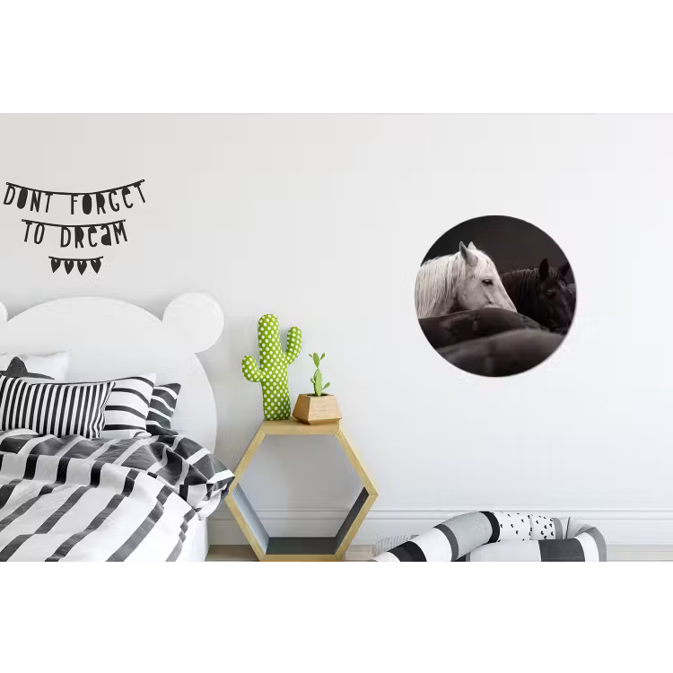 Paarden - Zwart - Wit - Kudde Wandcirkel aluminium klein -kinderkamer