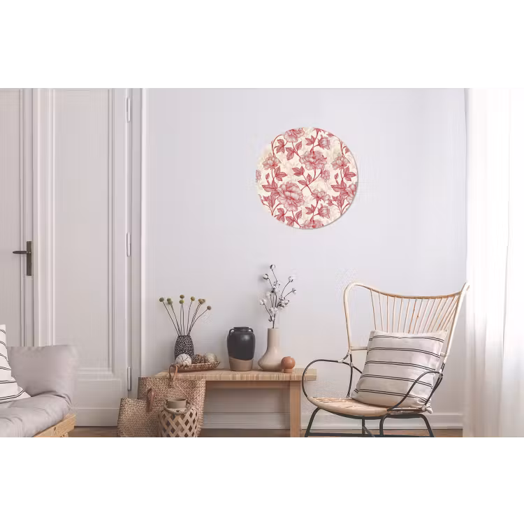 Pioenrozen - Modern - Rood Wandcirkel aluminium klein 190 -woonkamer