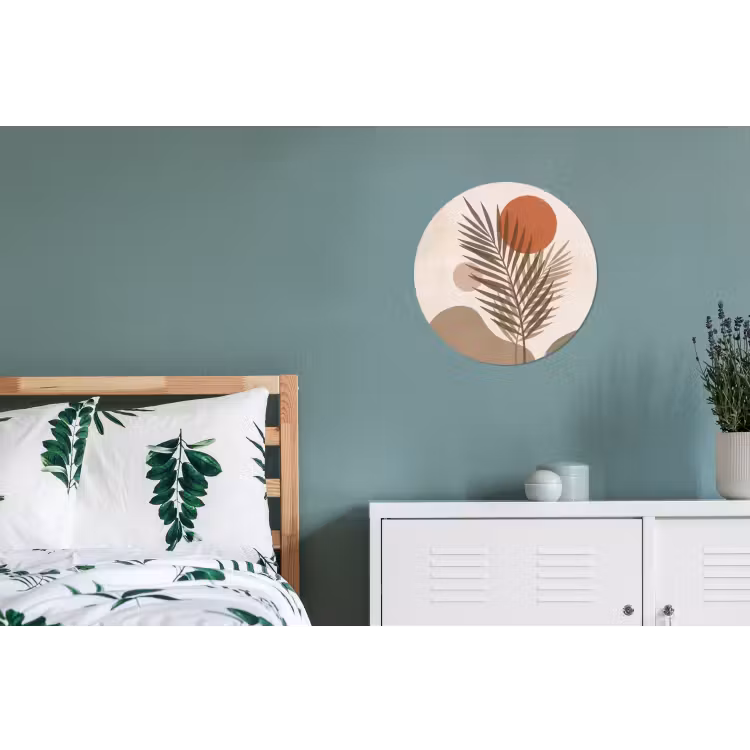 Planten - Bladeren - Abstract - Modern - Beige Wandcirkel aluminium klein -slaapkamer