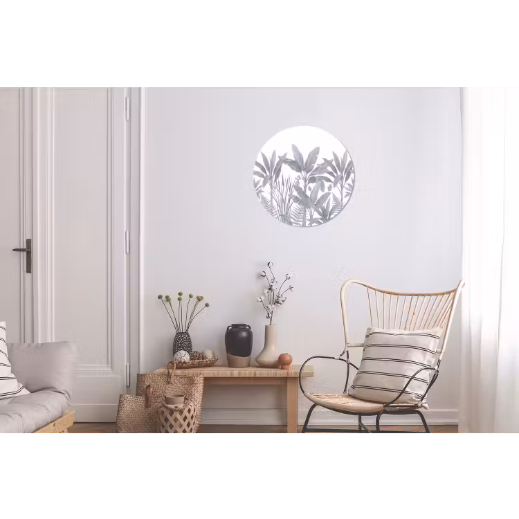Planten - Bladeren - Natuur - Grijs Wandcirkel aluminium klein -woonkamer