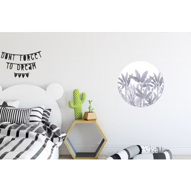 Planten - Bladeren - Natuur - Grijs Wandcirkel aluminium klein -kinderkamer