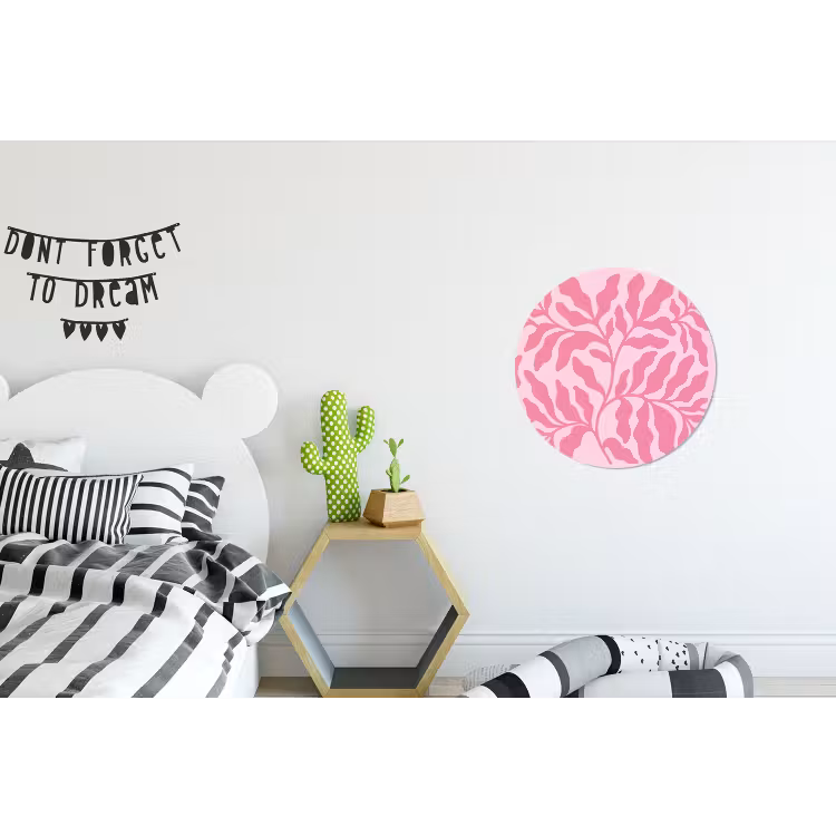 Planten - Organisch - Abstract - Modern - Roze Wandcirkel aluminium klein -kinderkamer