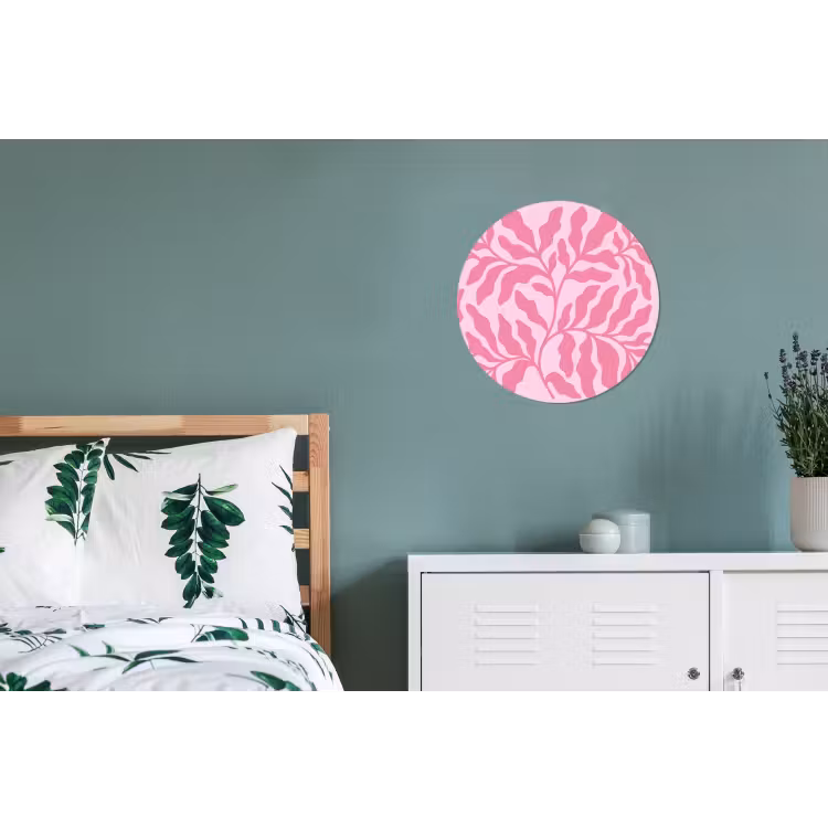 Planten - Organisch - Abstract - Modern - Roze Wandcirkel aluminium klein -slaapkamer