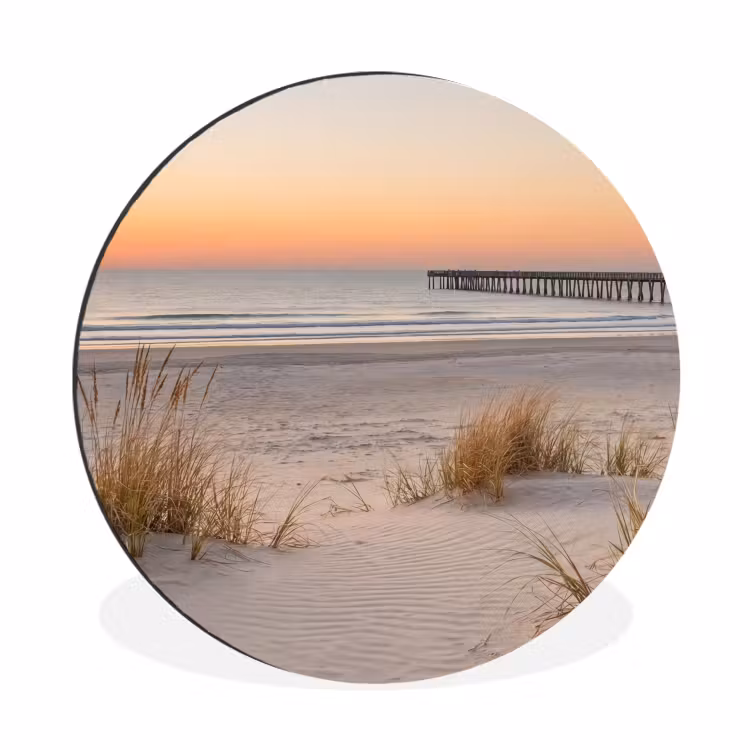 Pier - Zonsondergang - Strand Wandcirkel aluminium klein -3d