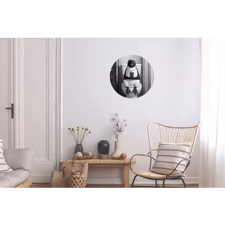 Pinguïn - Telefoon - Toilet - Zwart - Wit Wandcirkel aluminium klein -woonkamer