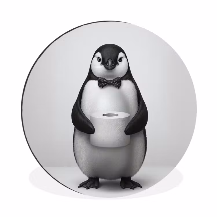 Pinguïn - WC rol - Wit Wandcirkel aluminium klein -3d