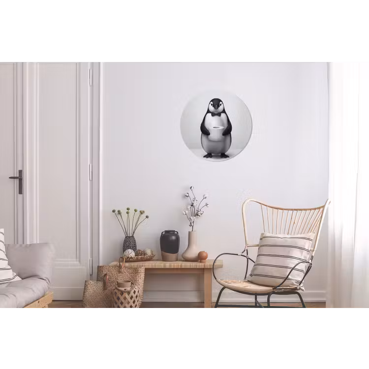 Pinguïn - WC rol - Wit Wandcirkel aluminium klein -woonkamer