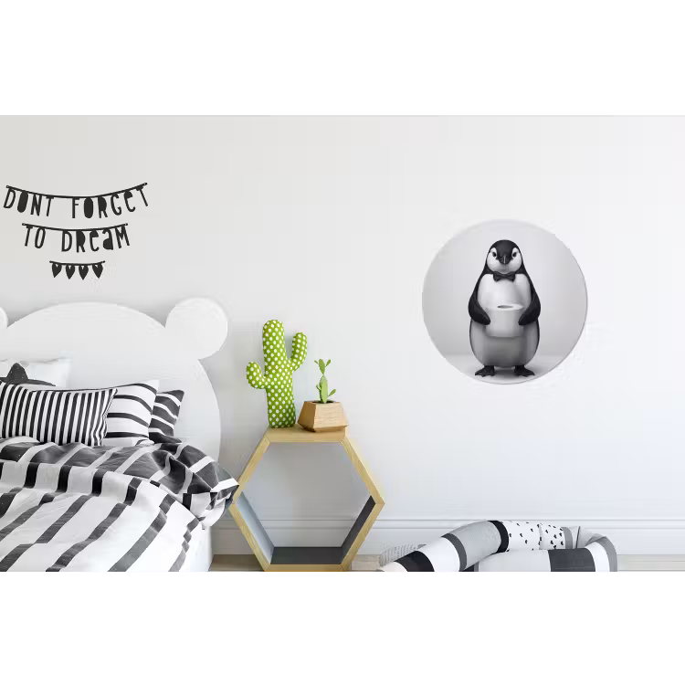 Pinguïn - WC rol - Wit Wandcirkel aluminium klein -kinderkamer