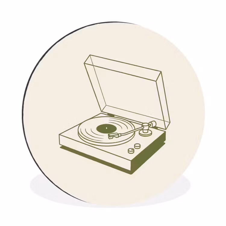 Platenspeler - Vinyl - Muziek - Minimalistisch - Groen Wandcirkel aluminium klein -3d