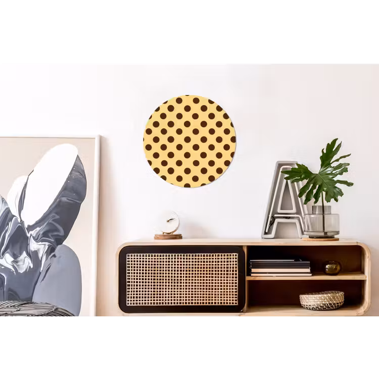 Polka Dot - Stippen - Retro - Geel - Bruin Wandcirkel aluminium klein 190 -kantoor