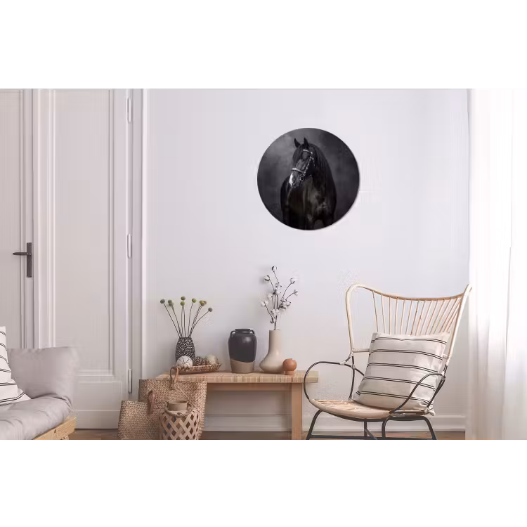 Portret - Paard - Zwart Wandcirkel aluminium klein -woonkamer