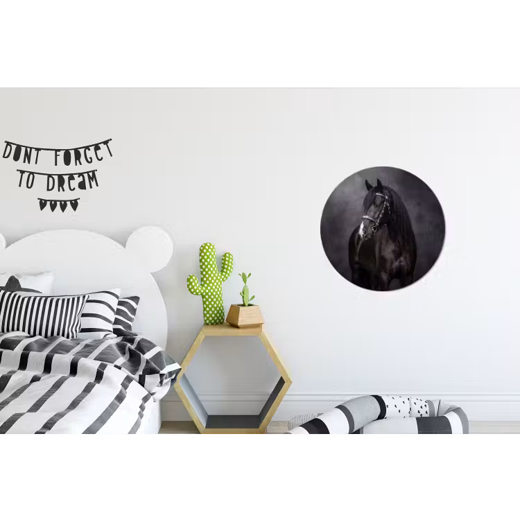 Portret - Paard - Zwart Wandcirkel aluminium klein -kinderkamer