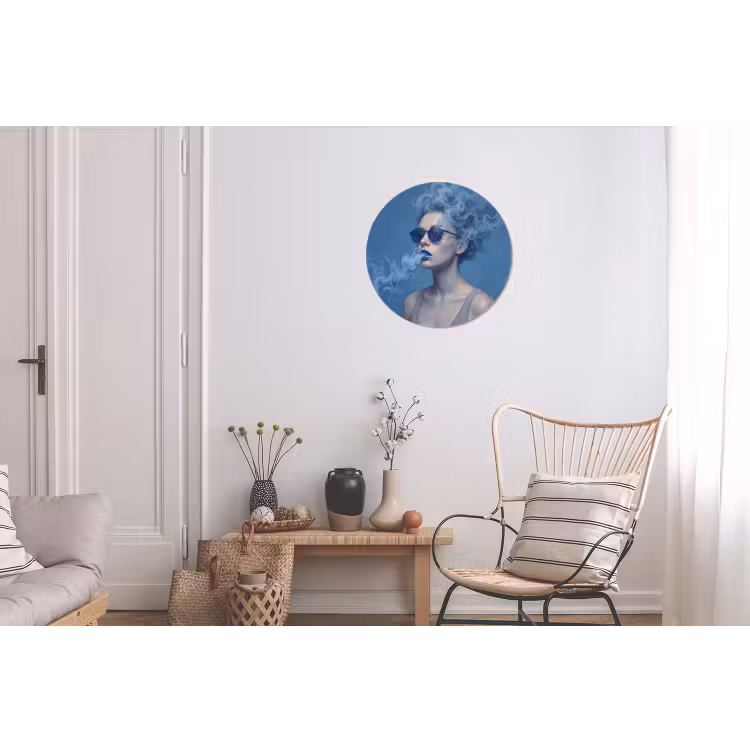 Portret - Zonnebril - Rook - Abstract - Blauw Wandcirkel aluminium klein -woonkamer