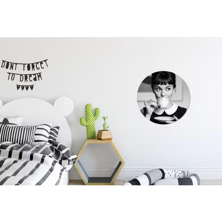 Portret - Thee - Vrouw Wandcirkel aluminium klein -kinderkamer