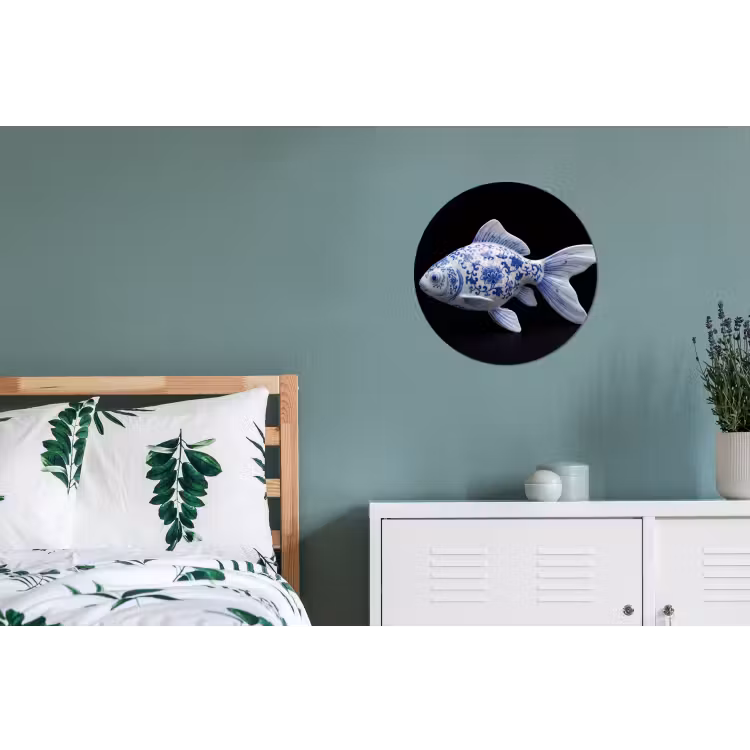Porselein - Goudvis - Delfts - Blauw Wandcirkel aluminium klein -slaapkamer