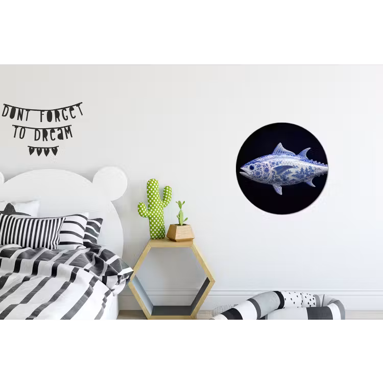 Porselein - Tonijn - Delfts - Blauw Wandcirkel aluminium klein -kinderkamer