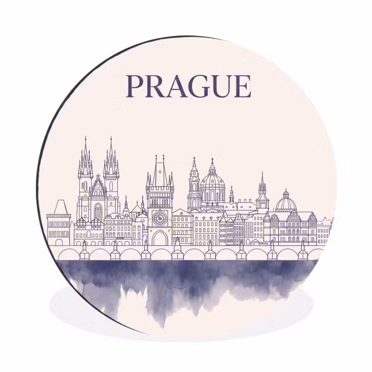 Praag - Skyline - Architectuur - Blauw Wandcirkel aluminium klein -3d