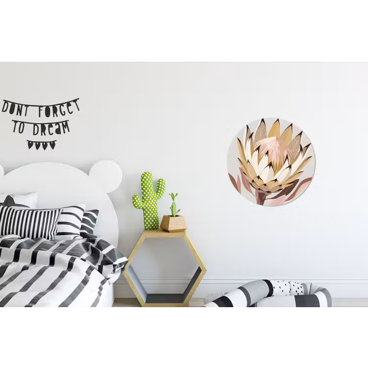 Protea - Bloem - Botanisch - Beige Wandcirkel aluminium klein -kinderkamer