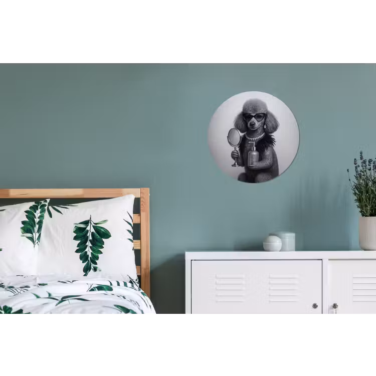 Poedel - Spiegel - Zwart - Wit Wandcirkel aluminium klein -slaapkamer
