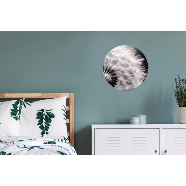Paardenbloem - Zwart - Wit Wandcirkel aluminium klein -slaapkamer