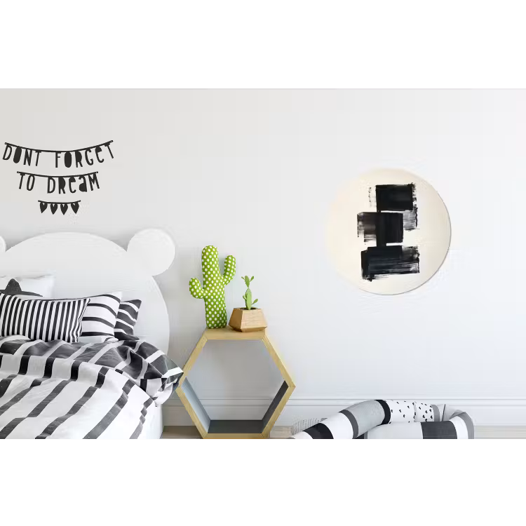 Rechthoeken - Penseelstreken - Abstract - Zwart Wandcirkel aluminium klein -kinderkamer