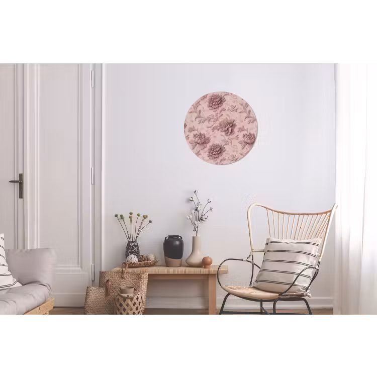 Reliëf - Pioenrozen - Roze Wandcirkel aluminium klein 190 -woonkamer