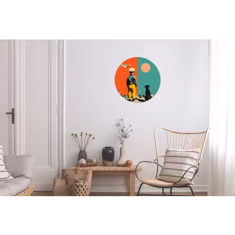 Retro - Jongen - Hond - Rood - Groen Wandcirkel aluminium klein -woonkamer