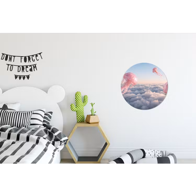Alu-Dibond-Bild Rund - Rosa Tier – Wolken - Roze dier - Wolken Wandcirkel aluminium klein