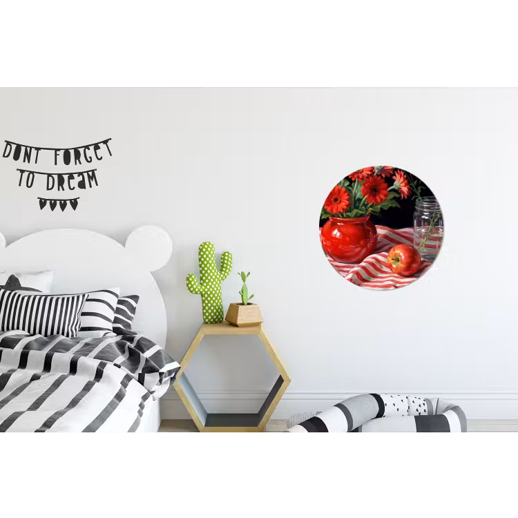 Alu-Dibond-Bild Rund - Rote Blumen – Vase - Rode bloemen - Vaas Wandcirkel aluminium klein