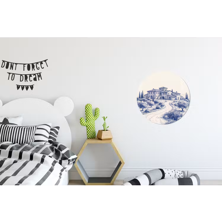 Rustiek - Landgoed - Blauw Wandcirkel aluminium klein -kinderkamer