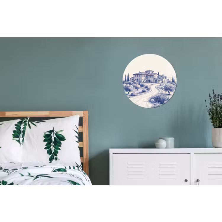 Rustiek - Landgoed - Blauw Wandcirkel aluminium klein -slaapkamer