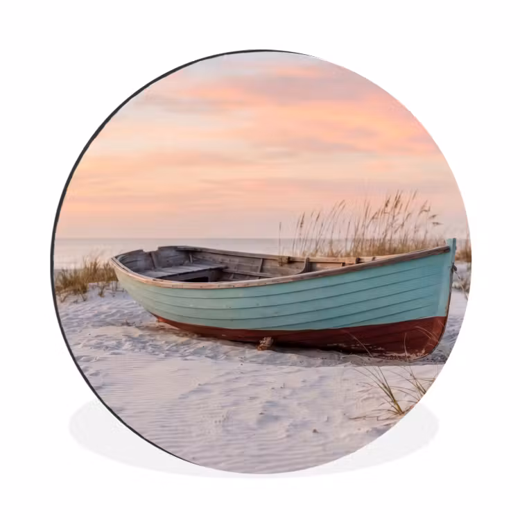 Rustiek - Roeiboot - Zandstrand Wandcirkel aluminium klein -3d
