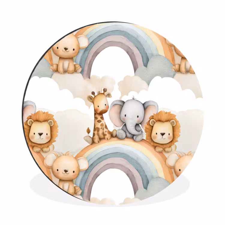 Safari - Regenboog - Kleurrijk Wandcirkel aluminium klein 190 -3d