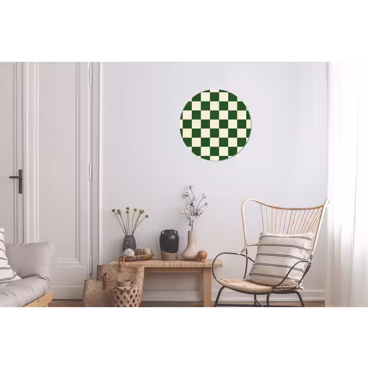 Schaakbord - Patroon - Groen Wandcirkel aluminium klein 190 -woonkamer