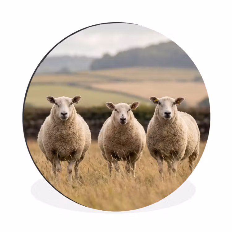 Schapen - Weidenlandschap - Heuvels Wandcirkel aluminium klein -3d