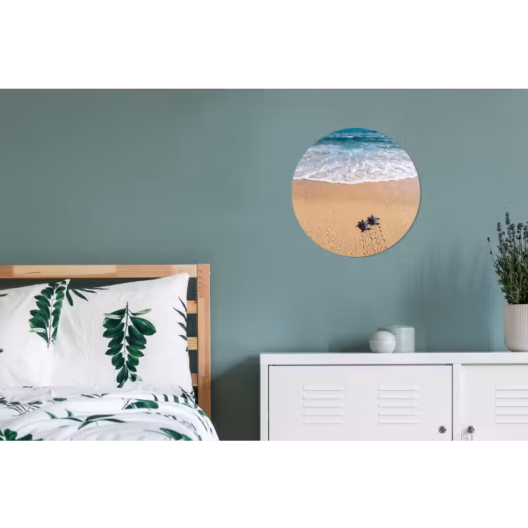 Schildpad - Jong - Strand - Oceaan - Blauw Wandcirkel aluminium klein -slaapkamer