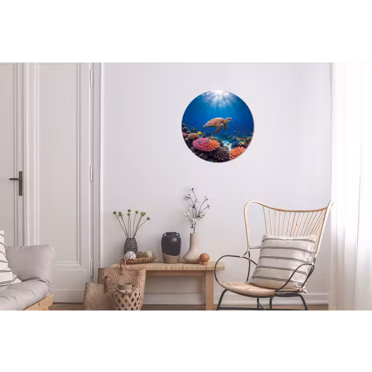 Schildpad - Koraalrif - Oceaan - Dieren - Blauw Wandcirkel aluminium klein -woonkamer