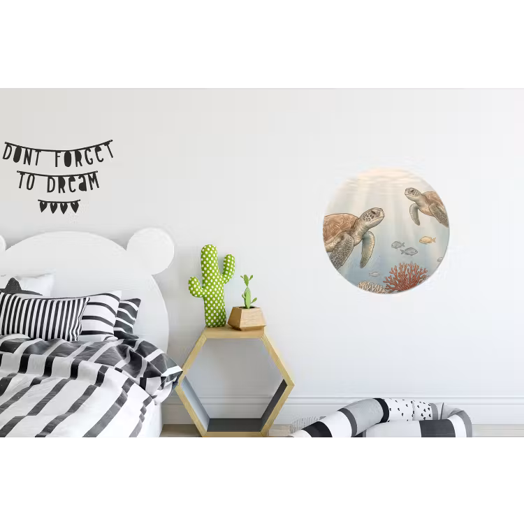 Schildpad - Onderwater - Natuur - Illustratie Wandcirkel aluminium klein -kinderkamer