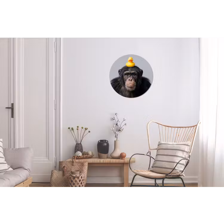 Chimpansee - Badeend - Grijs Wandcirkel aluminium klein -woonkamer