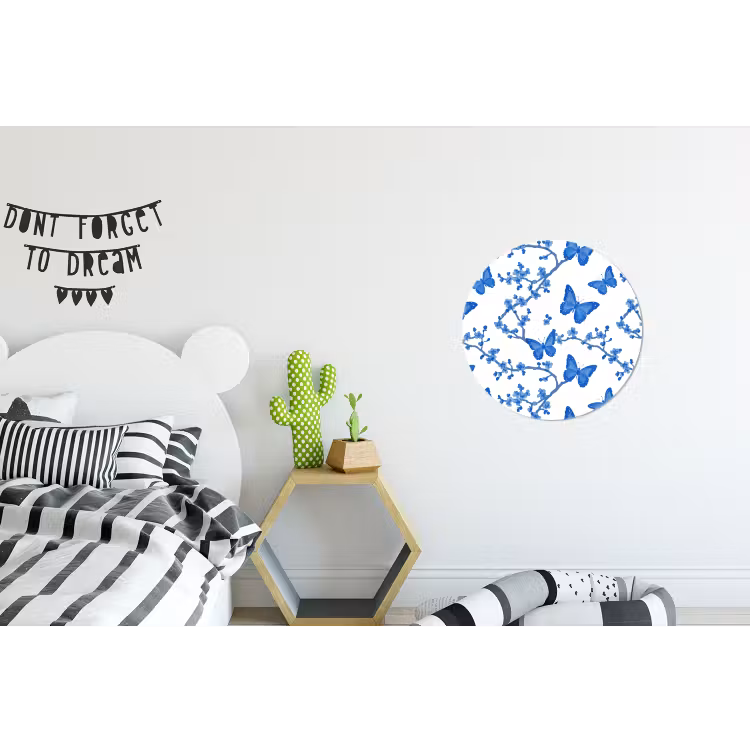 Vlinder - Bloemen - Blauw Wandcirkel aluminium klein 190 -kinderkamer