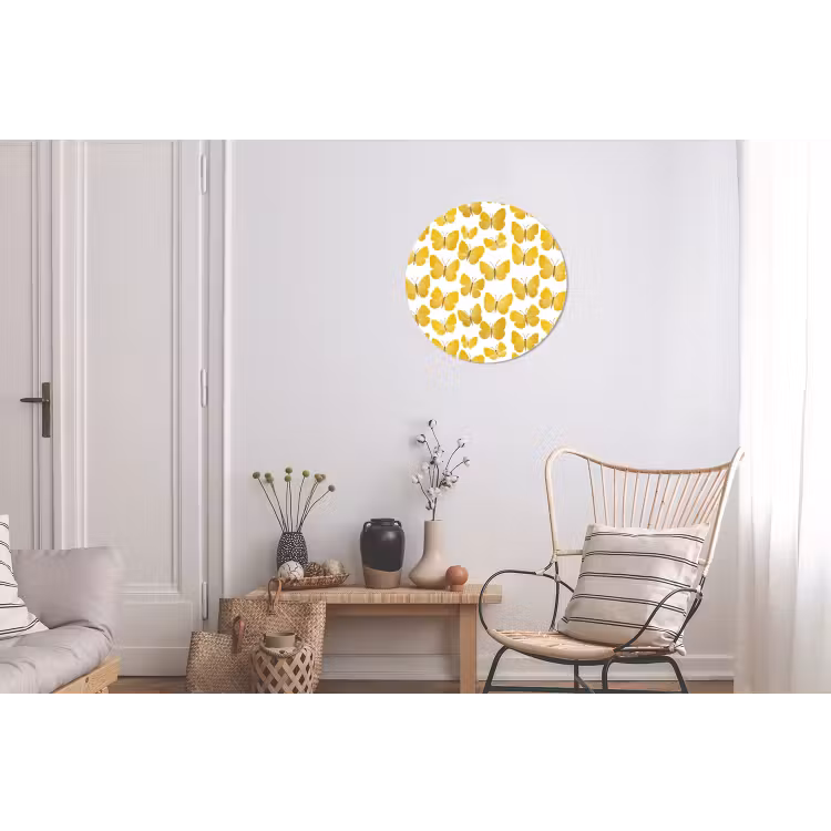 Vlinders - Botanisch - Illustratie - Geel - Wit Wandcirkel aluminium klein 190 -woonkamer