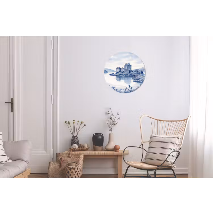 Schots - Kasteel - Blauw - Aquarel Wandcirkel aluminium klein -woonkamer
