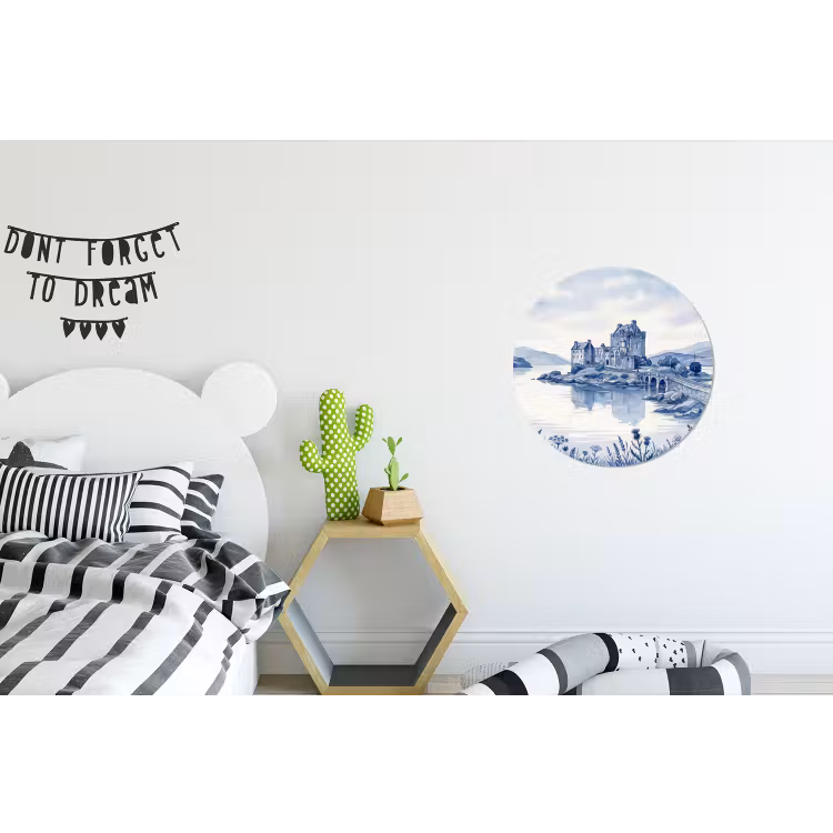 Schots - Kasteel - Blauw - Aquarel Wandcirkel aluminium klein -kinderkamer