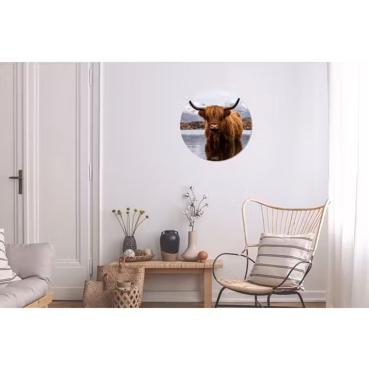 Schotse hooglander - Bruin - Water Wandcirkel aluminium klein -woonkamer