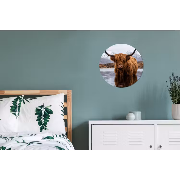 Schotse hooglander - Bruin - Water Wandcirkel aluminium klein -slaapkamer